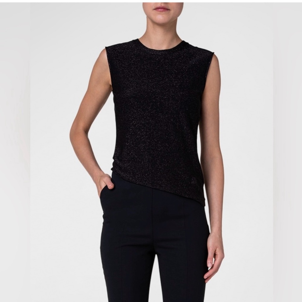Rebecca Minkoff Women’s Glitter Sleeveless Side Ruched Black Top Size XL NWT